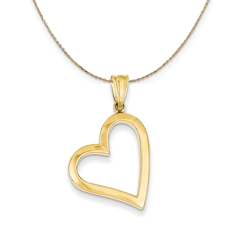 14k Yellow Gold Hollow Heart (17mm) Necklace - 16 Inch